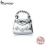 BAMOER Genuine 925 Sterling Silver Dazzling Clear CZ Women Handbag Charm Beads fit Charm Bracelet & Necklace 925 Jewelry SCC607