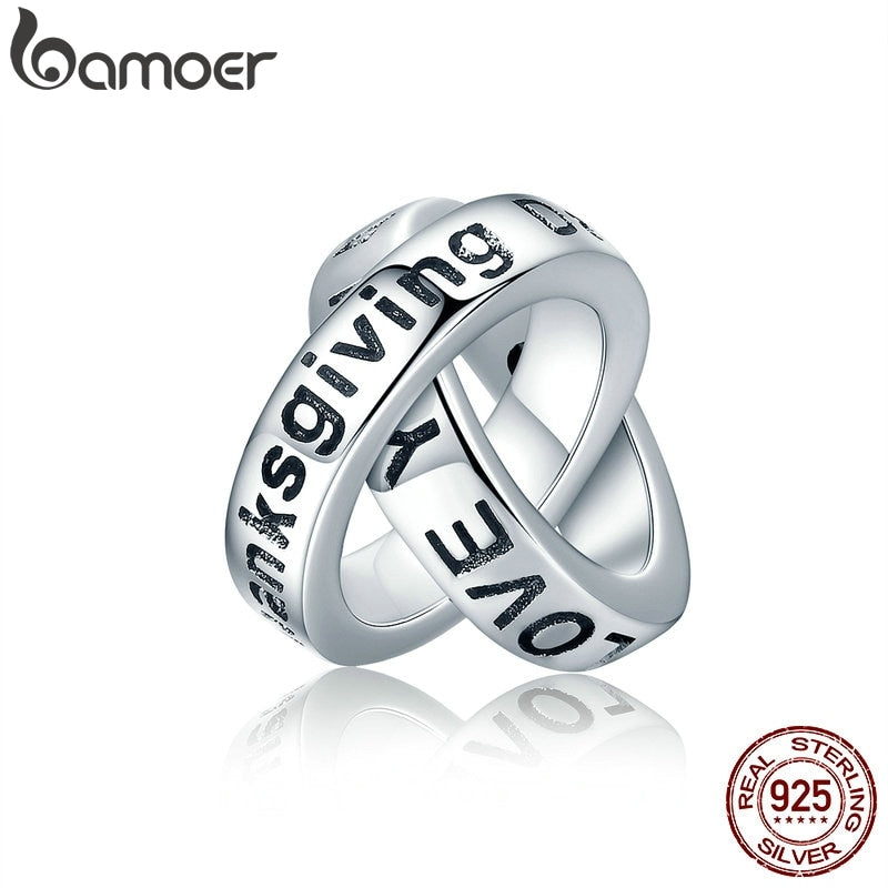 BAMOER New Arrival 100% 925 Sterling Silver Thanksgiving Gift Double Circles Beads fit Women Bracelets Necklaces Jewelry SCC227