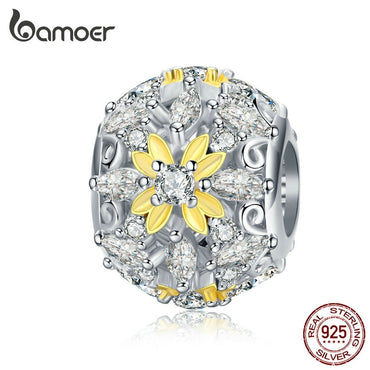 bamoer Enamel Flower Openwork Round Beads for Women Jewelry Making Charm Silver 925 Jewelry Fit 3mmm Snake Bracelet  SCC1333