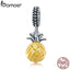 BAMOER 925 Sterling Silver Summer Yellow Crystal Pineapple CZ, Pendant Beads fit Charm Bracelet DIY Jewelry Gift SCC150
