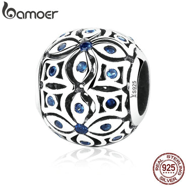 BAMOER 925 Sterling Silver Charms With Blue Crystals S925 Bead Charm fit Bracelets & Bangles for Women Jewelry SCC059