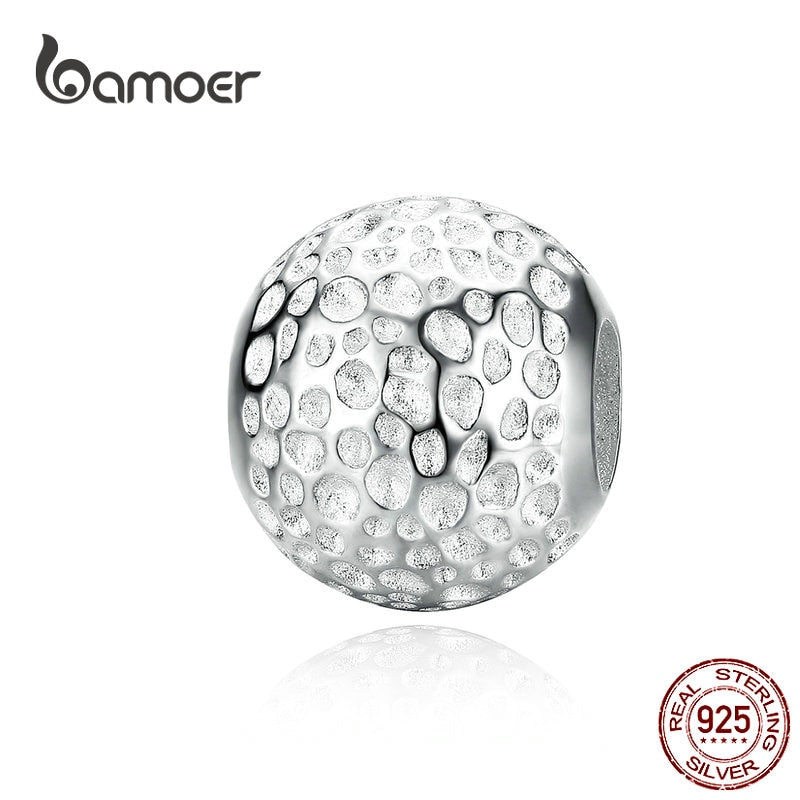 bamoer Minimalist Must-have Texture Round Metal Beads for Women Jewelry Making Silver 925 Charm for Bracelet & Bangle SCC1245