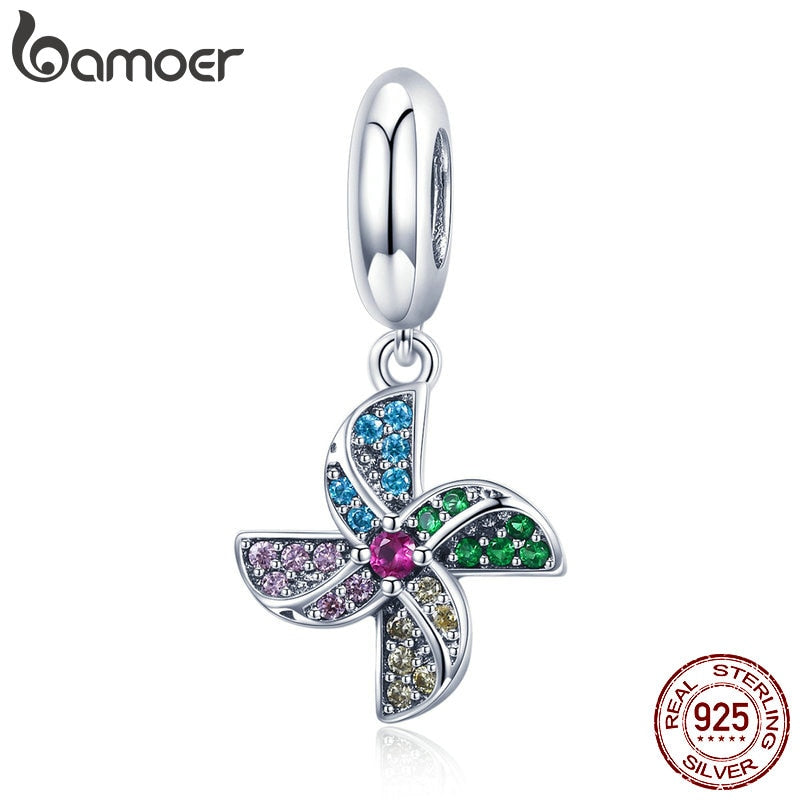 BAMOER Hot Sale Genuine 925 Sterling Silver Colorful Windmill Pendant Charm fit Bracelet & Necklaces Jewelry Making DIY SCC971