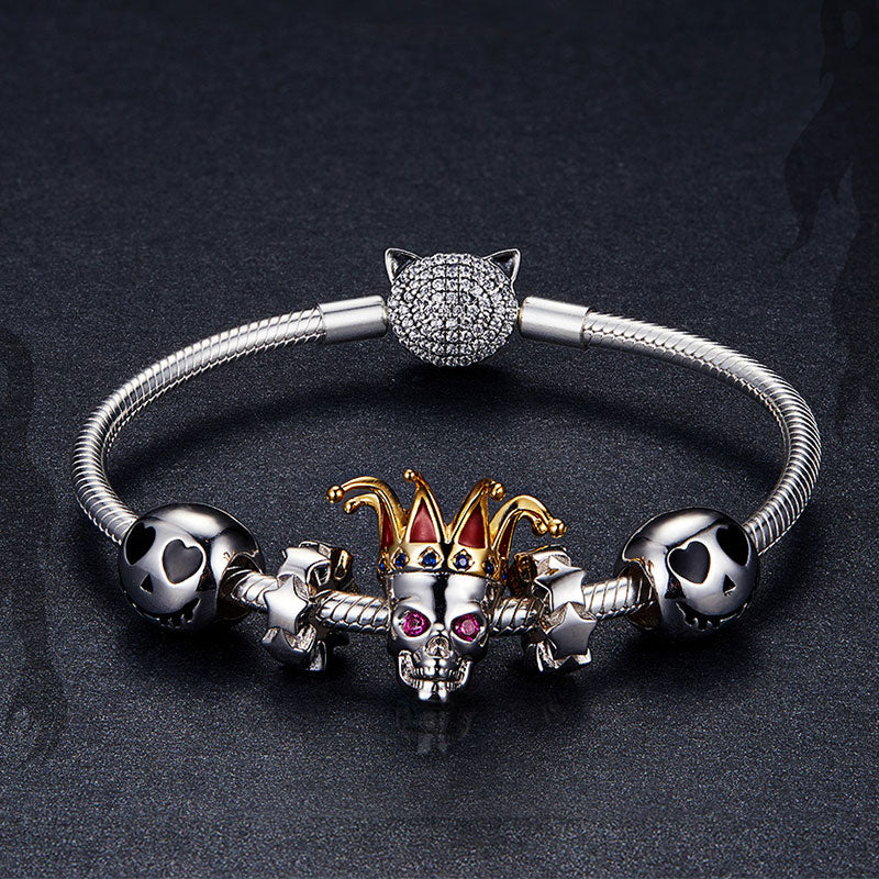 bamoer 925 Sterling Silver Joker Skull Ghost Beads Charm fit Original Silver Bracelet Bangle Halloween Festival Collection