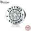 BAMOER Fashion 925 Sterling Silver Forever Family Round Dazzling CZ Charm Beads fit Women Charm Bracelet DIY Jewelry SCC814