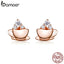 BAMOER Korean Earrings Sterling Silver 925 Rose Gold Coffee and Sugar Cube Stud Earings for Women Girl Gifts with Box SCE592