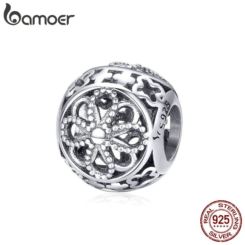 BAMOER Authentic 925 Sterling Silver Flower Language Engrave Charm Beads fit Bracelets Necklaces DIY Jewelry Accessories SCC899