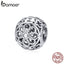 BAMOER Authentic 925 Sterling Silver Flower Language Engrave Charm Beads fit Bracelets Necklaces DIY Jewelry Accessories SCC899