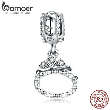 BAMOER 100% 925 Sterling Silver Trendy Princess Crown Pendant Charm fit Charm Bracelet & Necklace Jewelry Girlfriend Gift SCC739