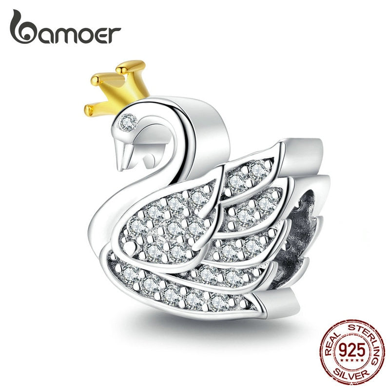 bamoer Princess Swan Beads Charm for Women Charms Silver 925 Original Beads Fashion Bijoux DIY Jewelry Bracelet Bangle SCC1343