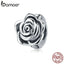 BAMOER Romantic New 925 Sterling Silver Rose Flower Buds Beads fit Charms Bracelets DIY Beads Sterling Silver Jewelry SCC1101