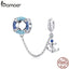 BAMOER Genuine 925 Sterling Silver Sea Blue Pendant Chain Stopper Beads fit  Charms Bracelets for Women Jewelry SCC1149