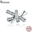 BAMOER Trendy 925 Sterling Silver Sweet Bowknot Dazzling Crystal CZ Charm Beads Fit Women Bracelets DIY Jewelry Making SCC773