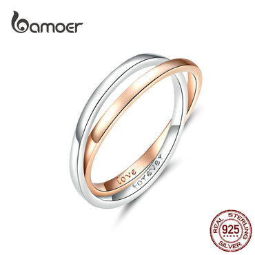 bamoer Biocolor Double Finger Rings 925 Silver Couple Engagement Ring for Women and Men Rose Gold Color Jewelry BSR053