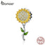 BAMOER Gold Color Sunflower Charm for Women Silver Bracelet 925 Sterling Silver Enamel Leaf Beads DIY Jewelry Accessory SCC1211