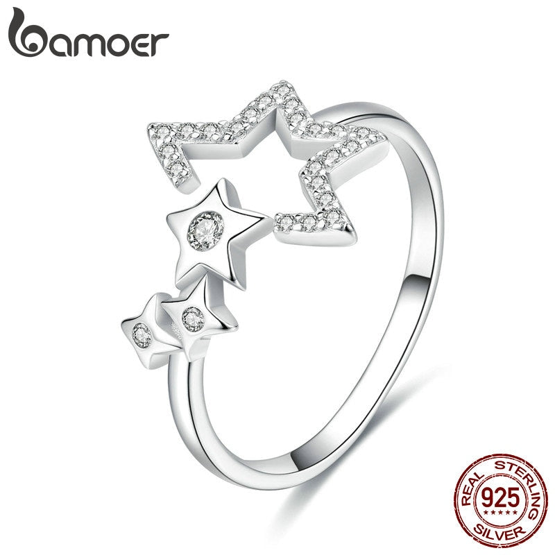 BAMOER Authentic 925 Sterling Silver Luminous Star Waitting Adjustable Finger Rings for Women Wedding Engagement Jewelry SCR452