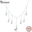 BAMOER Real 925 Sterling Silver Star Chain Sparkling Moon Starry Pendant Necklaces for Women Sterling Silver Jewelry SCN301