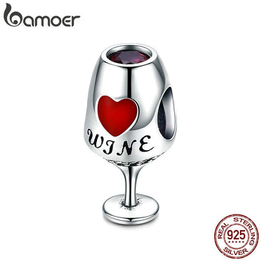 BAMOER Trendy New 925 Sterling Silver Wine Cup Heart Pave Charm Beads fit Charm Bracelets & Necklaces Jewelry Making SCC788