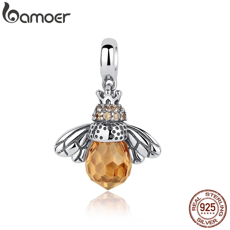 BAMOER Classic New 925 Sterling Silver Orange Wing Animal Bee Pendants fit  Bracelet for Women Accessories SCC035