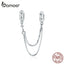 bamoer Genuine 925 Sterling Silver Safety Box Chain Charm for Original Silver Bracelet Stopper Charms with Silicone SCC1419