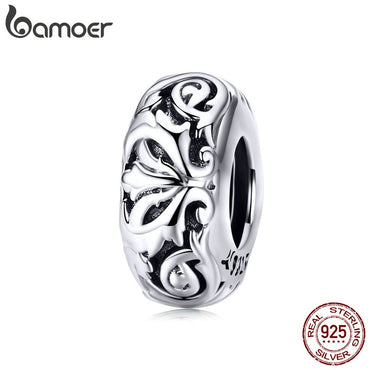 BAMOER Vintage Metal Beads 925 Sterling Silver European Lily Flower Metal Charms for Women Original 925 Charm Bracelets SCC1139