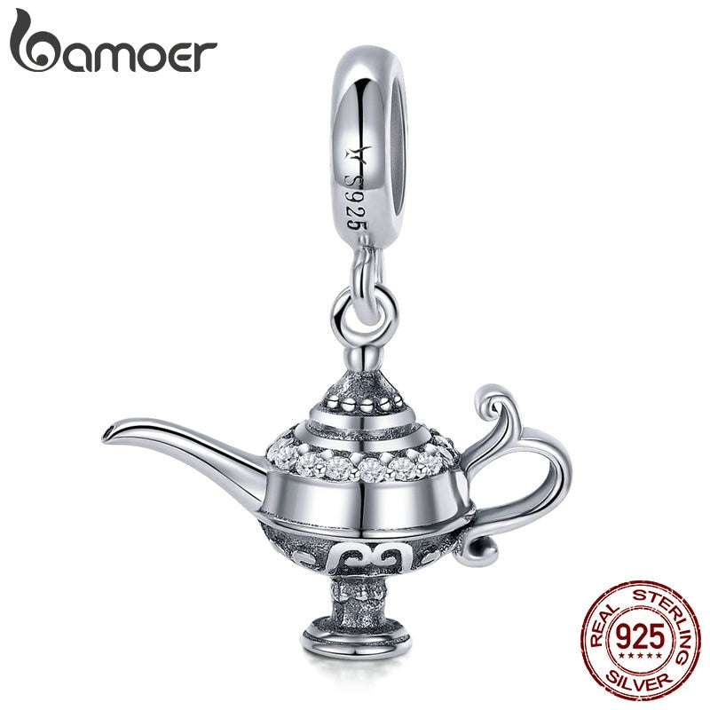 BAMOER Authentic 100% 925 Sterling Silver Aladdin's Magic Lamp Charm fit Women Bracelet & Necklaces DIY Jewelry Making SCC703