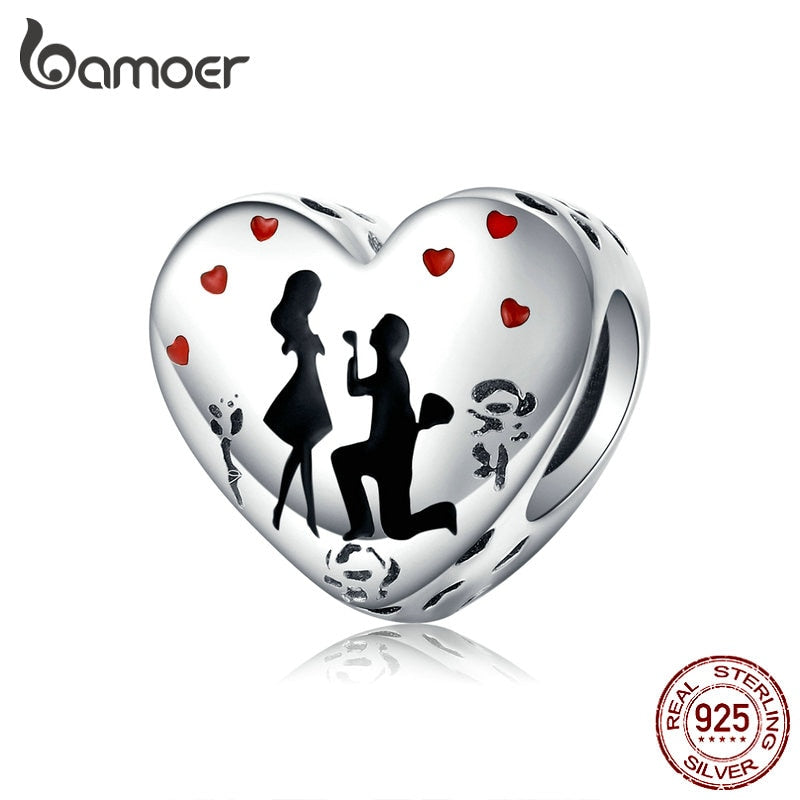 bamoer Marry Me Heart Enamel Charm for Women Original Silver Bracelet 925 Sterling Silver Jewelry Anniversary Gifts SCC1403