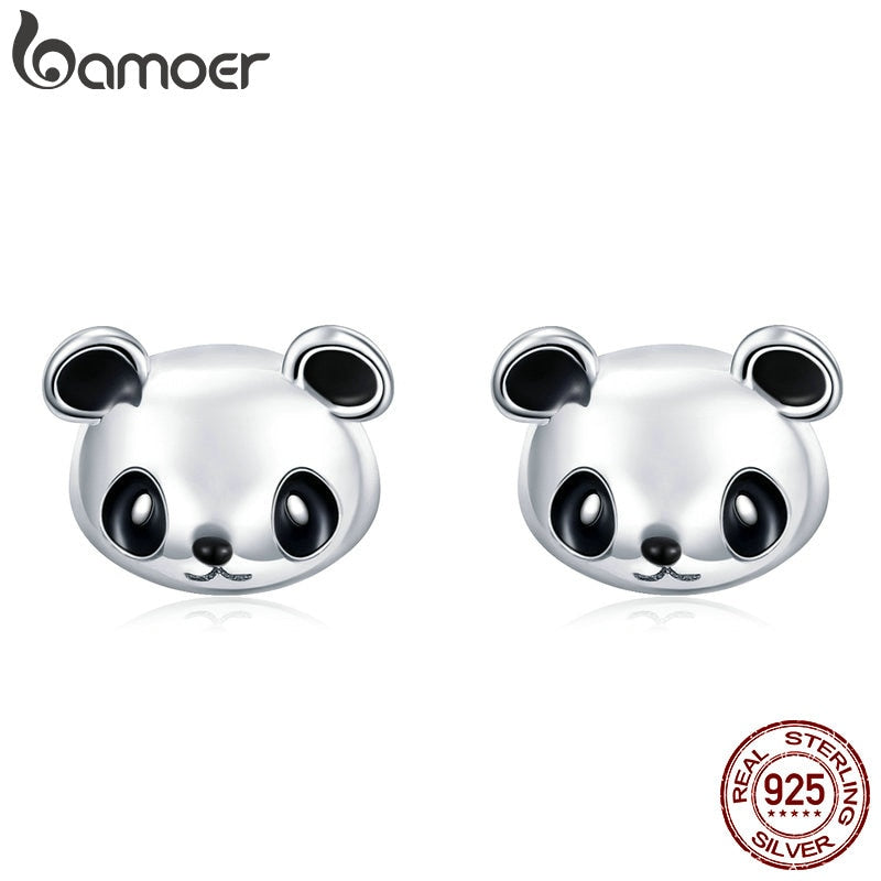BAMOER Genuine 100% 925 Sterling Silver Animal Collection Cute Panda Stud Earrings for Women Sterling Silver Jewelry SCE386