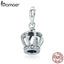 BAMOER Genuine 925 Sterling Silver Princess Crown Clear CZ Pendant Charms Fit Bracelets & Necklaces Chain Fine Jewelry SCC781