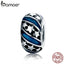 BAMOER Genuine 925 Sterling Silver Sparkling Star Blue Enamel Spacer Beads fit Women Bracelet Bangles DIY Fine Jewelry SCC636