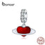 BAMOER Enamel Red Heart Charm Silver 925 Love Planet Pendant for Women Jewelry Making Bracelet 3mm and Necklace SCC1165