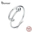 BAMOER Adjustable Rings for Women 925 Sterling Silver Rings Round Bead Minimalist Finger Ring for Size 6 7 8 Fine Jewelry SCR520