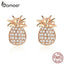 bamoer Genuine 925 Sterling Silver Fruit Pineapple Stud Earrings for Women CZ Paved Luxury Rose Gold Color Korean Jewelry SCE803