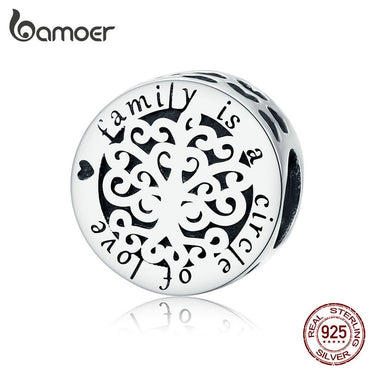 bamoer Family Free of Life Round Metal Beads for Women Jewelry Making Vintage Charm Silver 925 Original Jewelry Girl Gifts 1324
