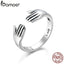 BAMOER Genuine 925 Sterling Silver Double Layer Give Me A Hug Hand Open Finger Rings for Women Sterling Silver Jewelry SCR136