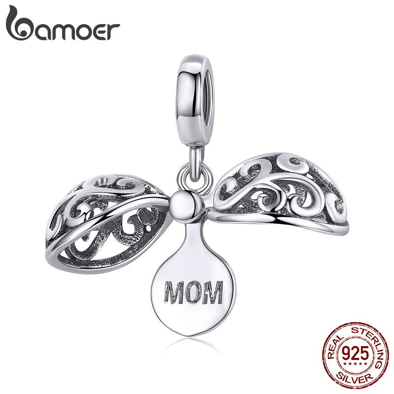 BAMOER 100% 925 Sterling Silver Gratitude For Mom Gift Box Pendant Charms Fit Original Bracelets Necklaces DIY Jewelry SCC1008