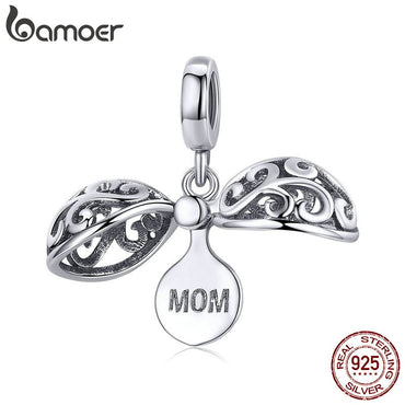 BAMOER 100% 925 Sterling Silver Gratitude For Mom Gift Box Pendant Charms Fit Original Bracelets Necklaces DIY Jewelry SCC1008