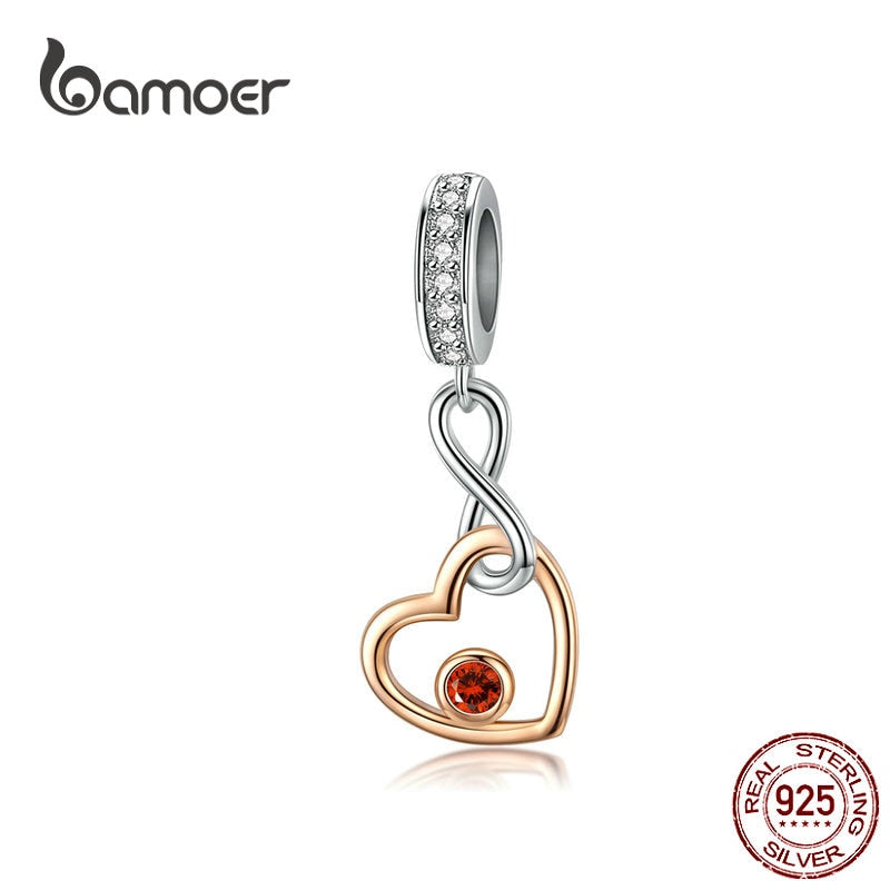 bamoer Heart Infinity Love Pendant Charm for European Bracelet & Bangle Rose Gold Color 925 Sterling Silver Jewelry SCC1239