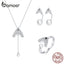 bamoer Shark with Pearl Sterling Silver 925 Choker Necklace and Rings for Women Earrings Wedding Statement Jewelry Sets ZHS172