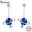 BAMOER 925 Sterling Silver Secret Planet Moon Star Drop Earrings for Women Clear Cubic Zircon Sterling Silver Jewelry BSE016