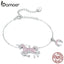 bamoer Licorne Moon Horse Chain Bracelets 925 Sterling Silver Femme Pegasus Design Jewelry Pink CZ Bijoux for Girl SCB155