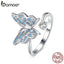 bamoer 925 Sterling Silver Flying Butterfly Open Adjustable Finger Rings for Women Blue CZ Engagement Statement Jewelry BSR098