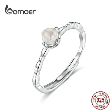bamoer Natural Moonstone Ring Genuine 925 Sterling Silver Thin Finger Band for Women Bohemia Style Jewelry Gifts SCR536