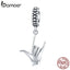 bamoer Genuine 925 Sterling Silver Rock Sign of the Horns Pendant Charm fit Original Bracelet or Necklace DIY Jewelry SCC1438