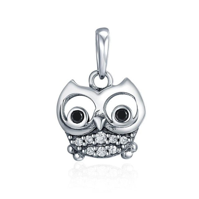 BAMOER Authentic 925 Sterling Silver Crystal Owl Lovely Animal shape Beads Charm fit Bracelet & Bangles Jewelry Making SCC949