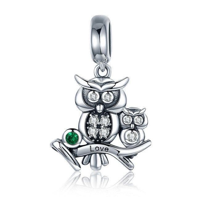 BAMOER Authentic 925 Sterling Silver Crystal Owl Lovely Animal shape Beads Charm fit Bracelet & Bangles Jewelry Making SCC949