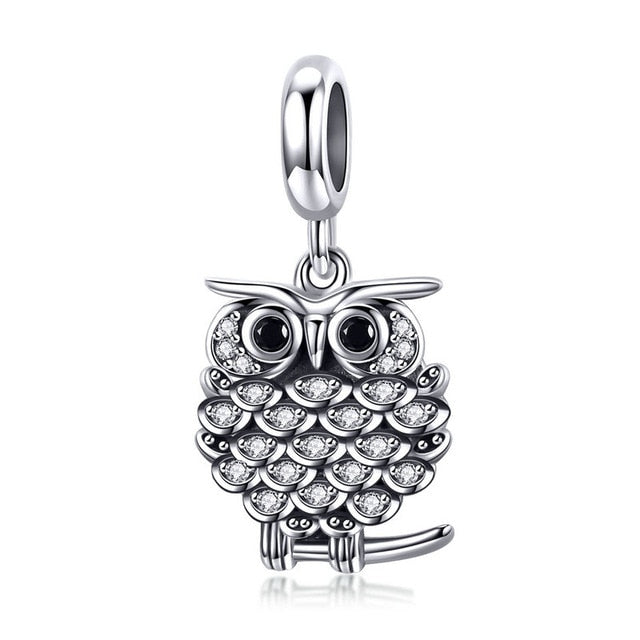 BAMOER Authentic 925 Sterling Silver Crystal Owl Lovely Animal shape Beads Charm fit Bracelet & Bangles Jewelry Making SCC949