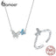 bamoer 925 Sterling Silver Jewelry Sets Butterfly Necklace and Finger Rings for Women Korean Style Fashion Jewelry ZHS184