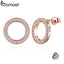 BAMOER Genuine 925 Sterling Silver Forever Rose & Clear CZ Round Circle Stud Earrings For Women Fashion Jewelry PAS484