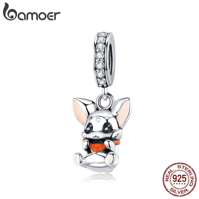 BAMOER Enamel Silver Charms for Women Jewelry Making Animal Bunny Pendants for Necklace Fit Original Charm Bracelet 3mm BSC072